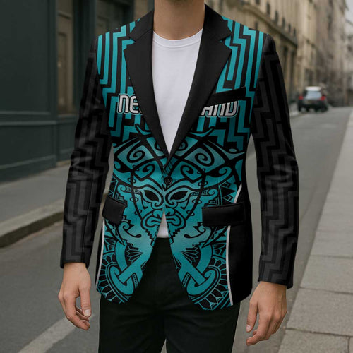 Custom Basketball New Zealand Blazer Teal Maori Ta Moko Indigenous - Aussie Hoodie
