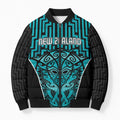 Custom Basketball New Zealand Bomber Puffer Jacket Teal Maori Ta Moko Indigenous - Aussie Hoodie