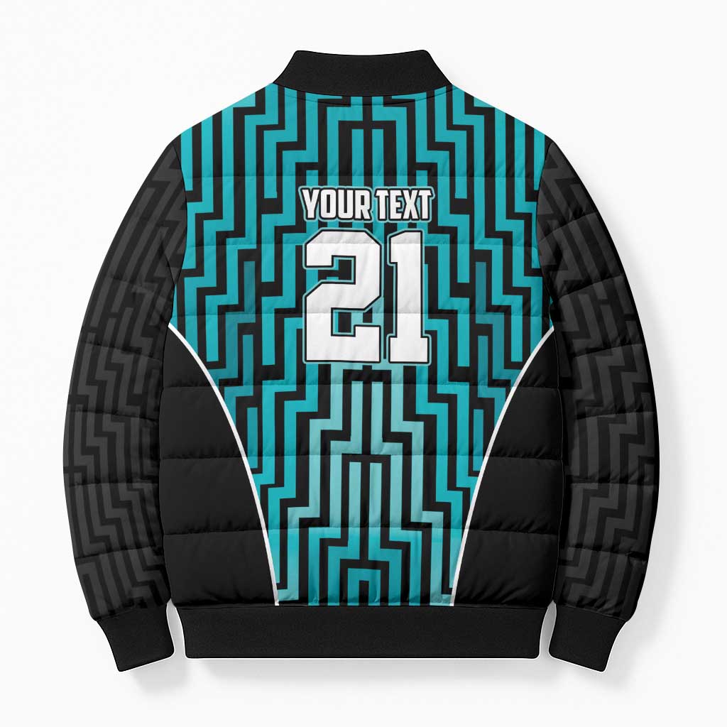 Custom Basketball New Zealand Bomber Puffer Jacket Teal Maori Ta Moko Indigenous - Aussie Hoodie