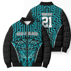 Custom Basketball New Zealand Bomber Puffer Jacket Teal Maori Ta Moko Indigenous - Aussie Hoodie