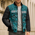 Custom Basketball New Zealand Bomber Puffer Jacket Teal Maori Ta Moko Indigenous - Aussie Hoodie