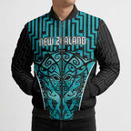 Custom Basketball New Zealand Bomber Puffer Jacket Teal Maori Ta Moko Indigenous - Aussie Hoodie