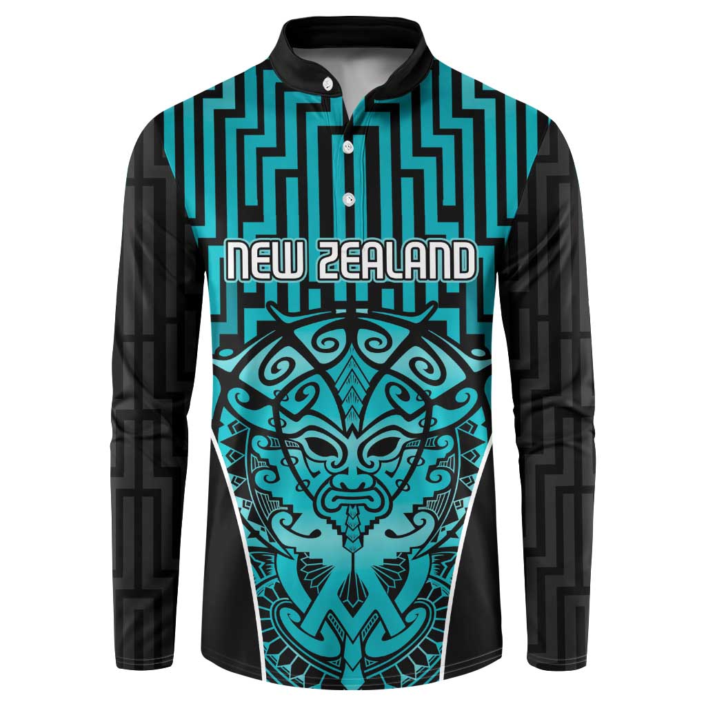 Custom Basketball New Zealand Button Sweatshirt Teal Maori Ta Moko Indigenous - Aussie Hoodie