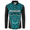 Custom Basketball New Zealand Button Sweatshirt Teal Maori Ta Moko Indigenous - Aussie Hoodie