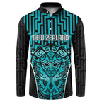 Custom Basketball New Zealand Button Sweatshirt Teal Maori Ta Moko Indigenous - Aussie Hoodie