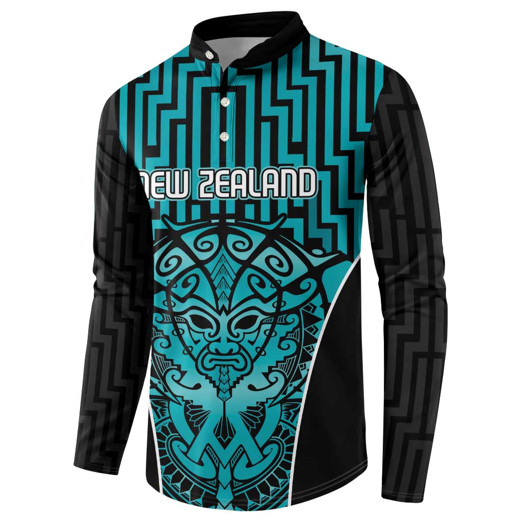 Custom Basketball New Zealand Button Sweatshirt Teal Maori Ta Moko Indigenous - Aussie Hoodie