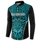 Custom Basketball New Zealand Button Sweatshirt Teal Maori Ta Moko Indigenous - Aussie Hoodie