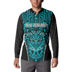 Custom Basketball New Zealand Button Sweatshirt Teal Maori Ta Moko Indigenous - Aussie Hoodie