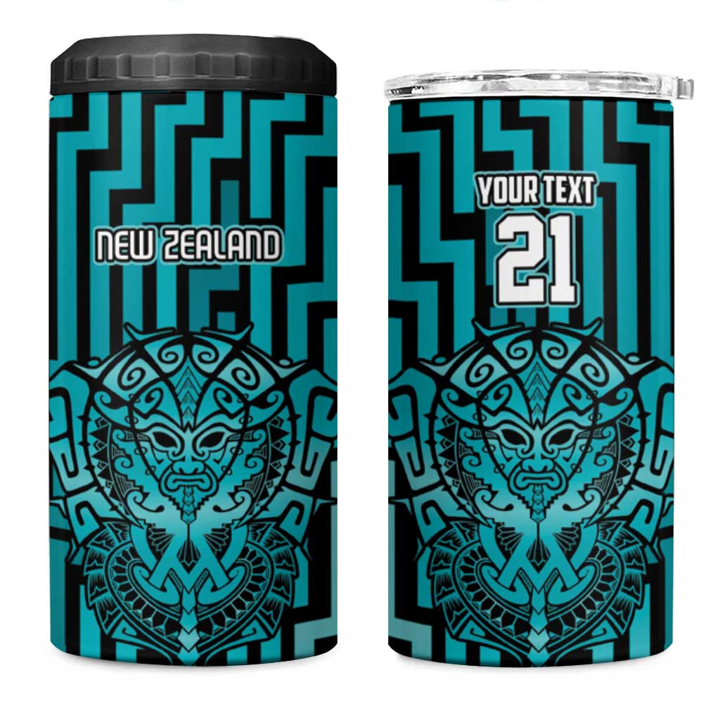 Custom Basketball New Zealand 4 in 1 Can Cooler Tumbler Teal Maori Ta Moko Indigenous - Aussie Hoodie