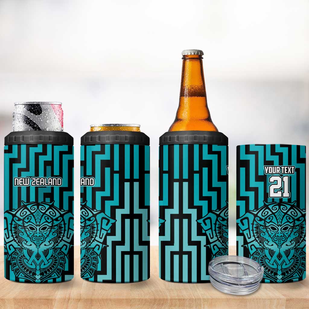 Custom Basketball New Zealand 4 in 1 Can Cooler Tumbler Teal Maori Ta Moko Indigenous - Aussie Hoodie