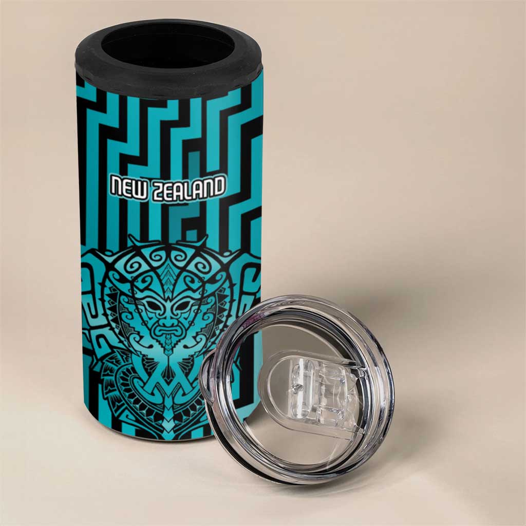 Custom Basketball New Zealand 4 in 1 Can Cooler Tumbler Teal Maori Ta Moko Indigenous - Aussie Hoodie