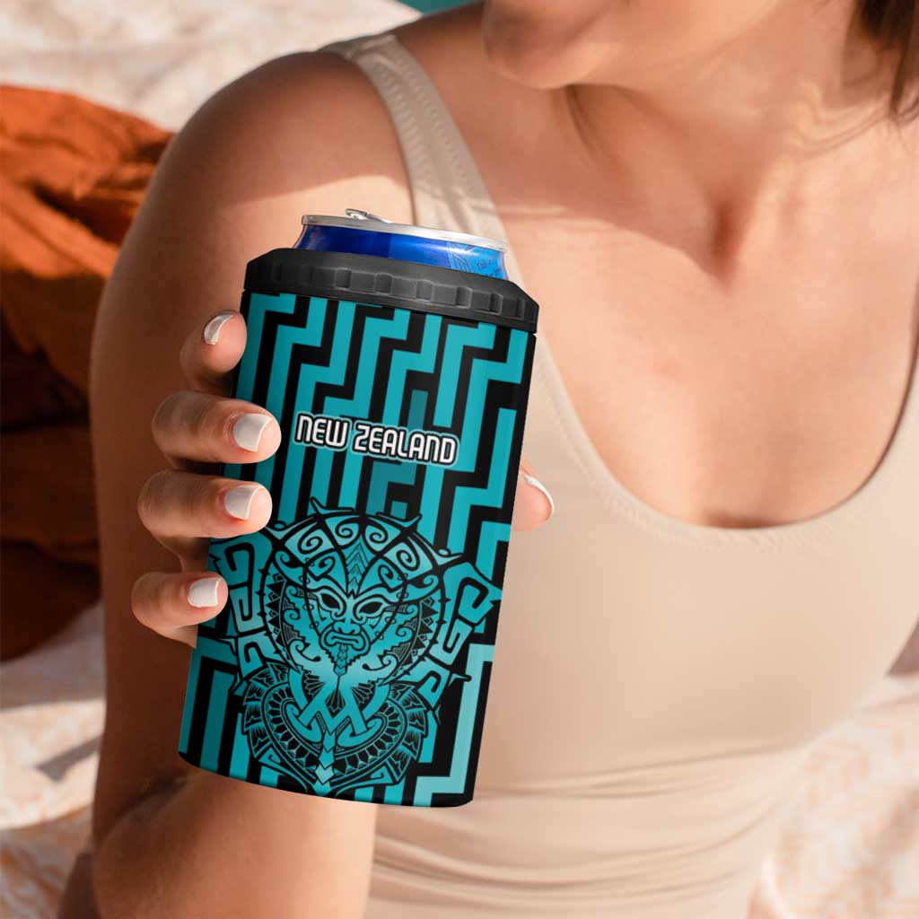 Custom Basketball New Zealand 4 in 1 Can Cooler Tumbler Teal Maori Ta Moko Indigenous - Aussie Hoodie