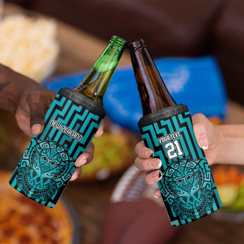 Custom Basketball New Zealand 4 in 1 Can Cooler Tumbler Teal Maori Ta Moko Indigenous - Aussie Hoodie