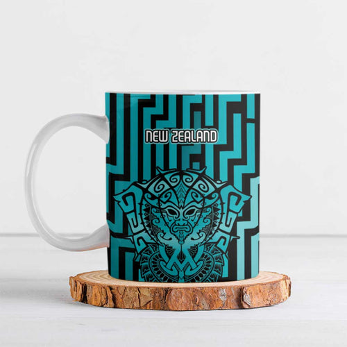 Custom Basketball New Zealand Ceramic Mug Teal Maori Ta Moko Indigenous - Aussie Hoodie