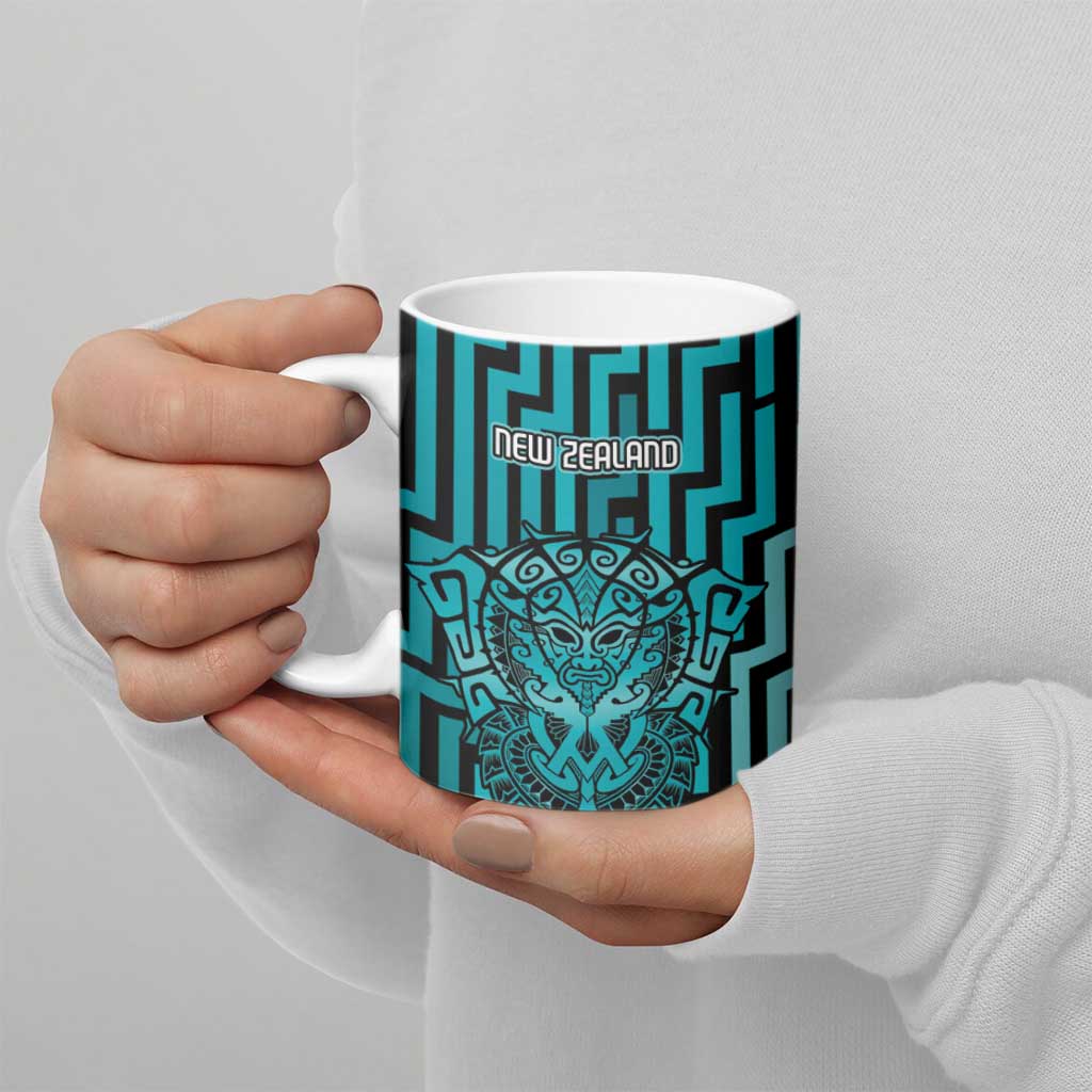 Custom Basketball New Zealand Ceramic Mug Teal Maori Ta Moko Indigenous - Aussie Hoodie