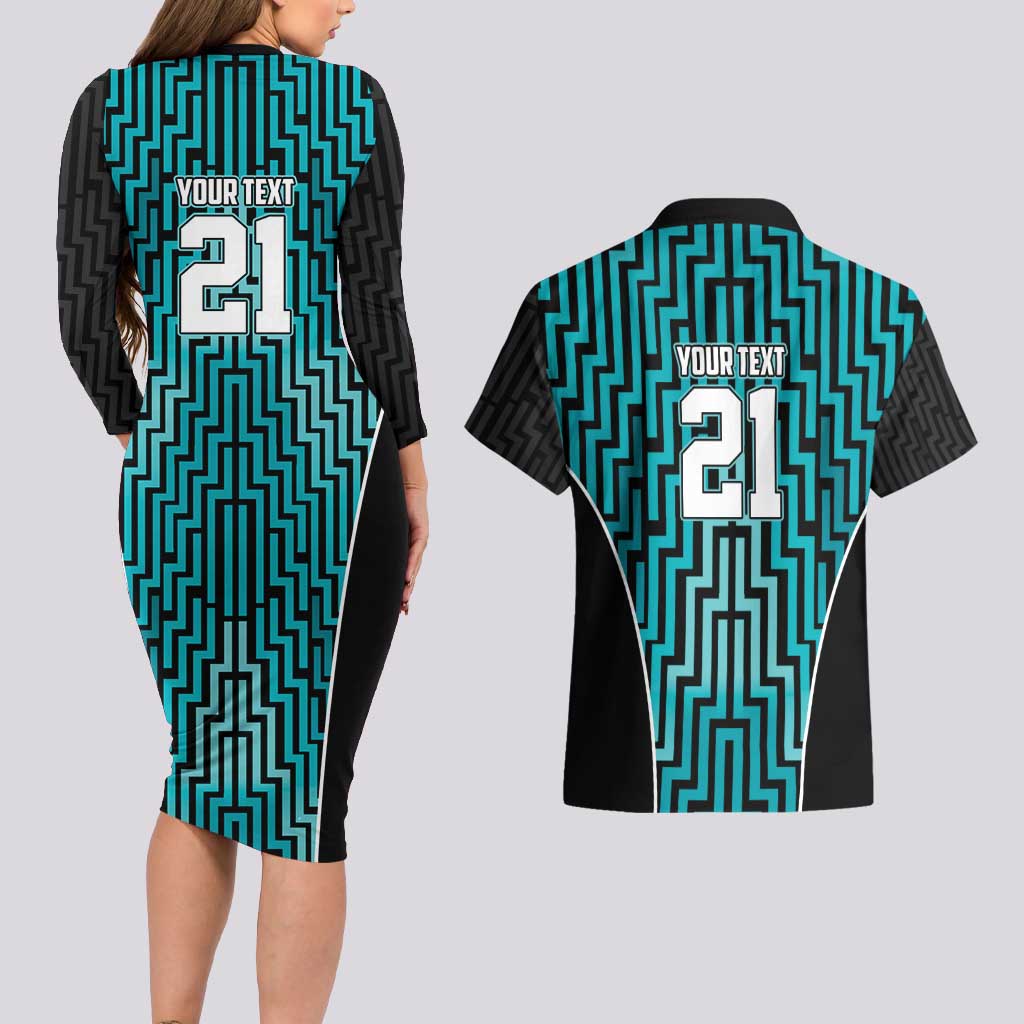 Custom Basketball New Zealand Couples Matching Long Sleeve Bodycon Dress and Hawaiian Shirt Teal Maori Ta Moko Indigenous - Aussie Hoodie