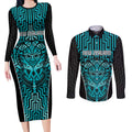 Custom Basketball New Zealand Couples Matching Long Sleeve Bodycon Dress and Long Sleeve Button Shirt Teal Maori Ta Moko Indigenous - Aussie Hoodie