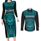 Custom Basketball New Zealand Couples Matching Long Sleeve Bodycon Dress and Long Sleeve Button Shirt Teal Maori Ta Moko Indigenous - Aussie Hoodie