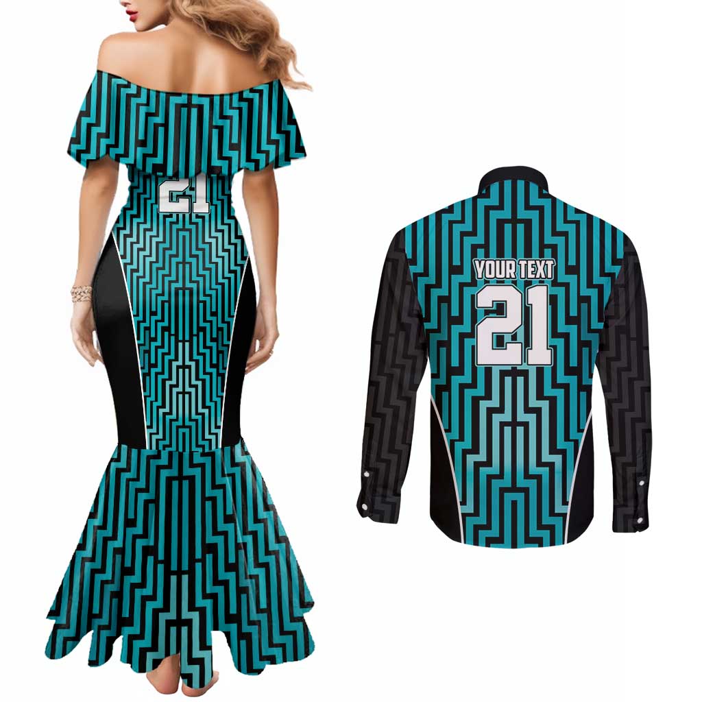 Custom Basketball New Zealand Couples Matching Mermaid Dress and Long Sleeve Button Shirt Teal Maori Ta Moko Indigenous - Aussie Hoodie