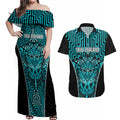 Custom Basketball New Zealand Couples Matching Off Shoulder Maxi Dress and Hawaiian Shirt Teal Maori Ta Moko Indigenous - Aussie Hoodie