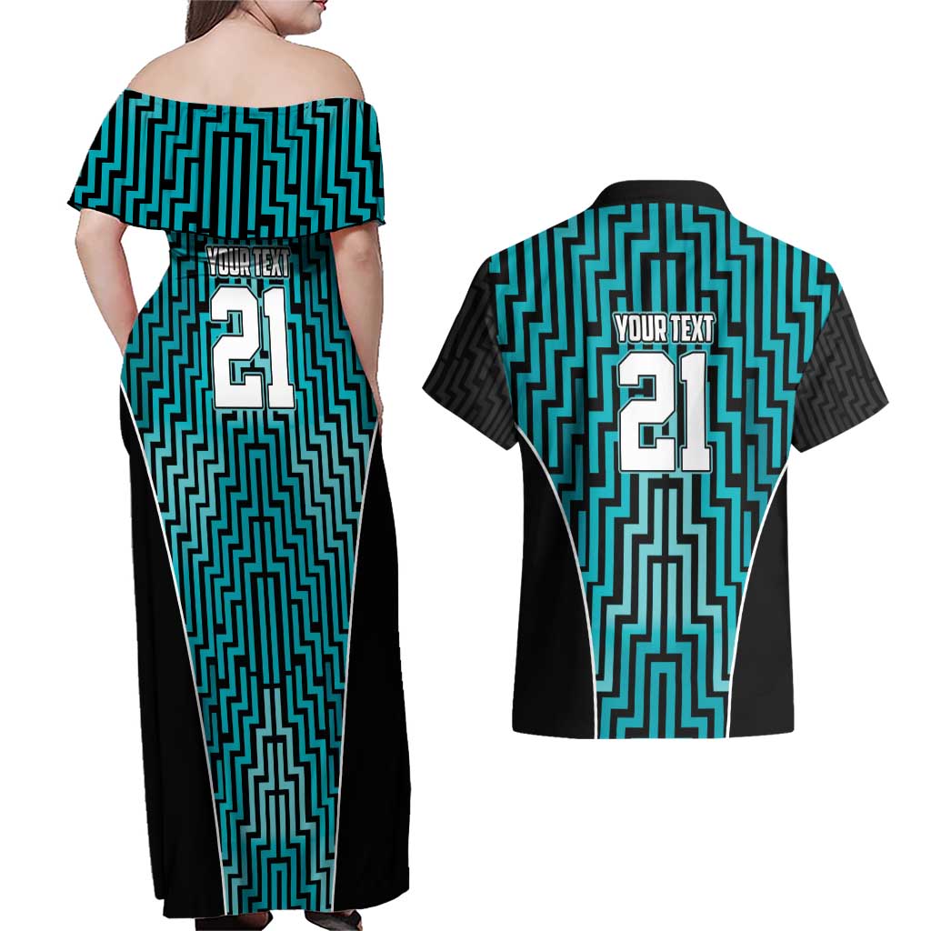 Custom Basketball New Zealand Couples Matching Off Shoulder Maxi Dress and Hawaiian Shirt Teal Maori Ta Moko Indigenous - Aussie Hoodie