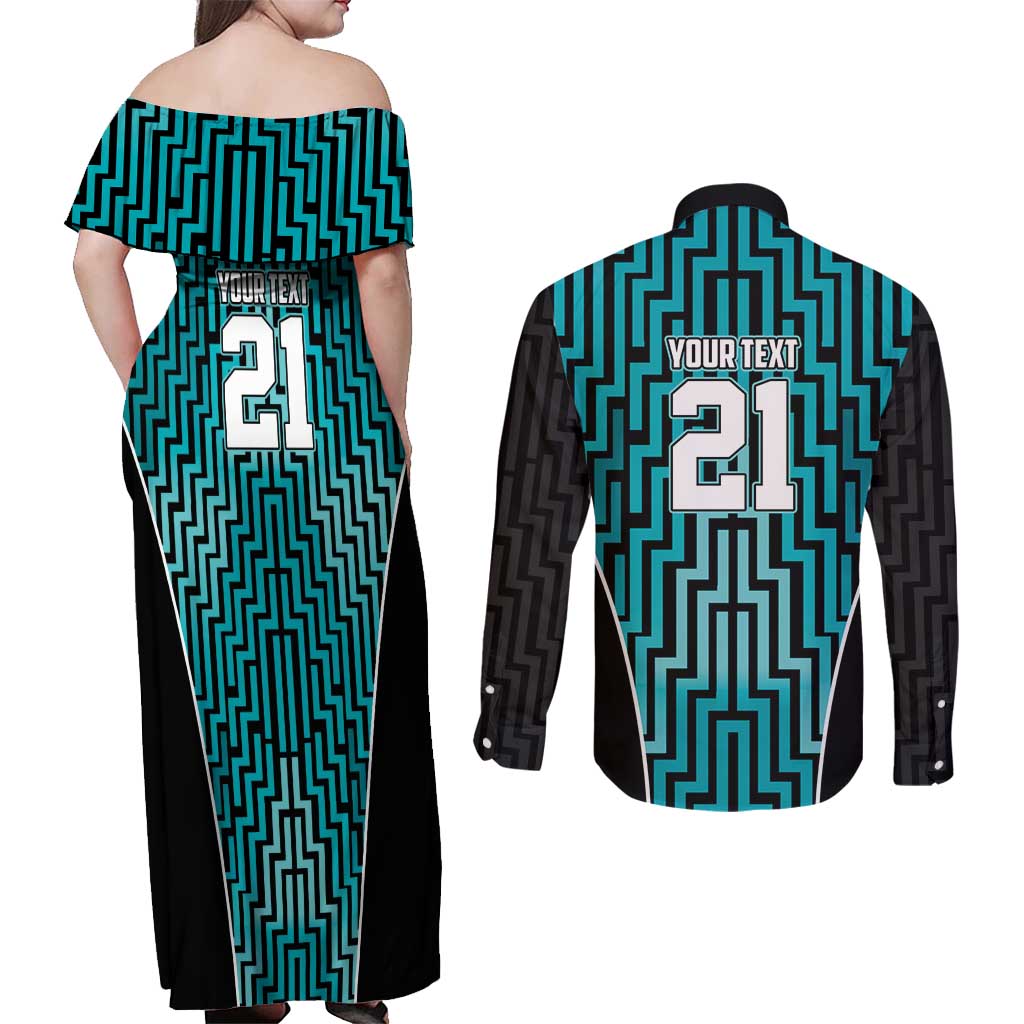 Custom Basketball New Zealand Couples Matching Off Shoulder Maxi Dress and Long Sleeve Button Shirt Teal Maori Ta Moko Indigenous - Aussie Hoodie