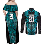 Custom Basketball New Zealand Couples Matching Off Shoulder Maxi Dress and Long Sleeve Button Shirt Teal Maori Ta Moko Indigenous - Aussie Hoodie