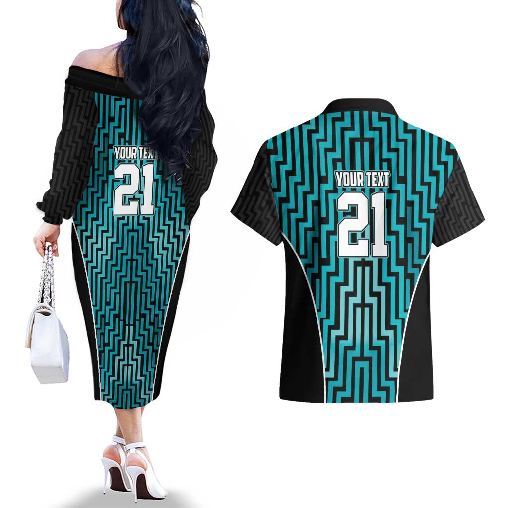 Custom Basketball New Zealand Couples Matching Off The Shoulder Long Sleeve Dress and Hawaiian Shirt Teal Maori Ta Moko Indigenous - Aussie Hoodie