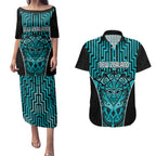 Custom Basketball New Zealand Couples Matching Puletasi and Hawaiian Shirt Teal Maori Ta Moko Indigenous - Aussie Hoodie