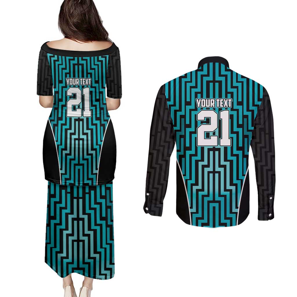 Custom Basketball New Zealand Couples Matching Puletasi and Long Sleeve Button Shirt Teal Maori Ta Moko Indigenous - Aussie Hoodie