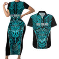 Custom Basketball New Zealand Couples Matching Short Sleeve Bodycon Dress and Hawaiian Shirt Teal Maori Ta Moko Indigenous - Aussie Hoodie