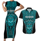 Custom Basketball New Zealand Couples Matching Short Sleeve Bodycon Dress and Hawaiian Shirt Teal Maori Ta Moko Indigenous - Aussie Hoodie