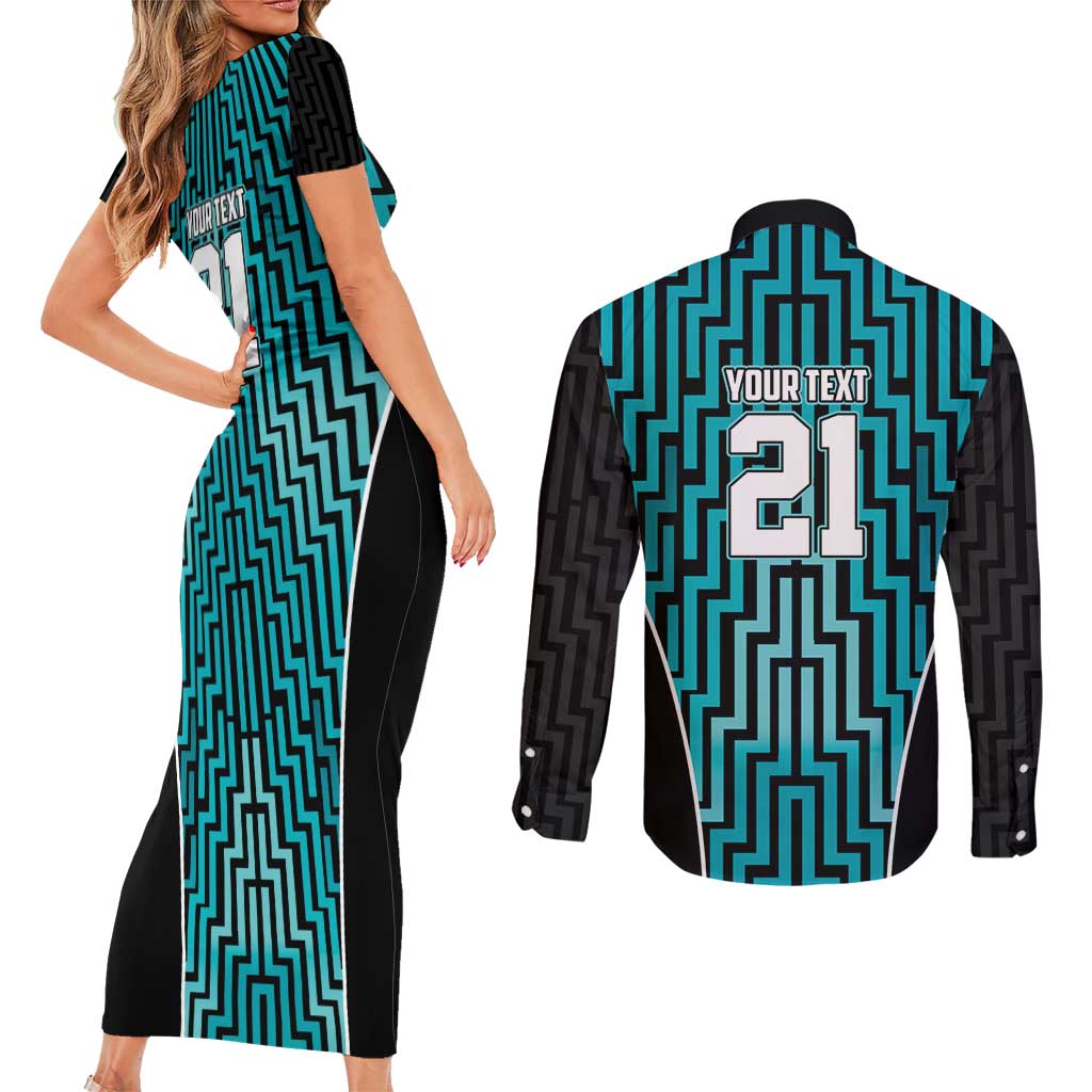Custom Basketball New Zealand Couples Matching Short Sleeve Bodycon Dress and Long Sleeve Button Shirt Teal Maori Ta Moko Indigenous - Aussie Hoodie