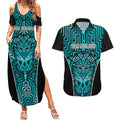 Custom Basketball New Zealand Couples Matching Summer Maxi Dress and Hawaiian Shirt Teal Maori Ta Moko Indigenous - Aussie Hoodie