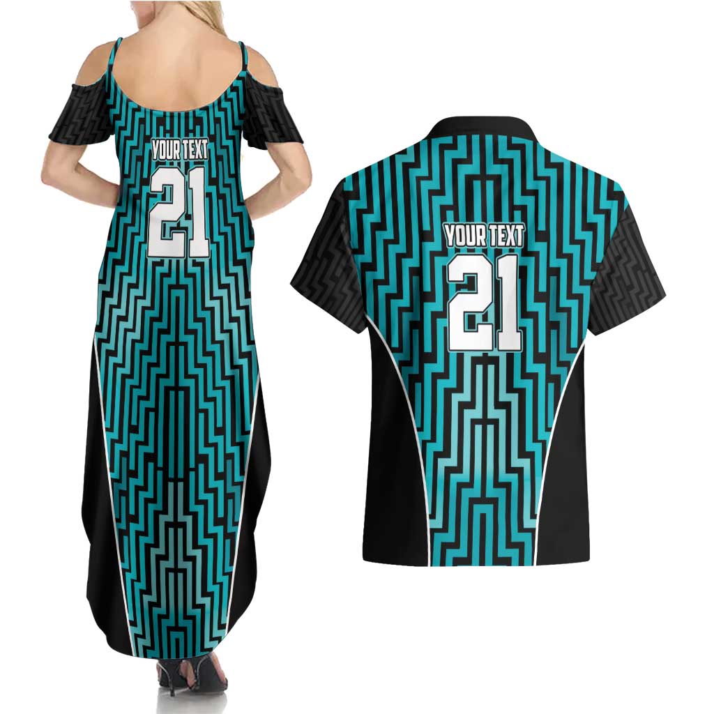 Custom Basketball New Zealand Couples Matching Summer Maxi Dress and Hawaiian Shirt Teal Maori Ta Moko Indigenous - Aussie Hoodie