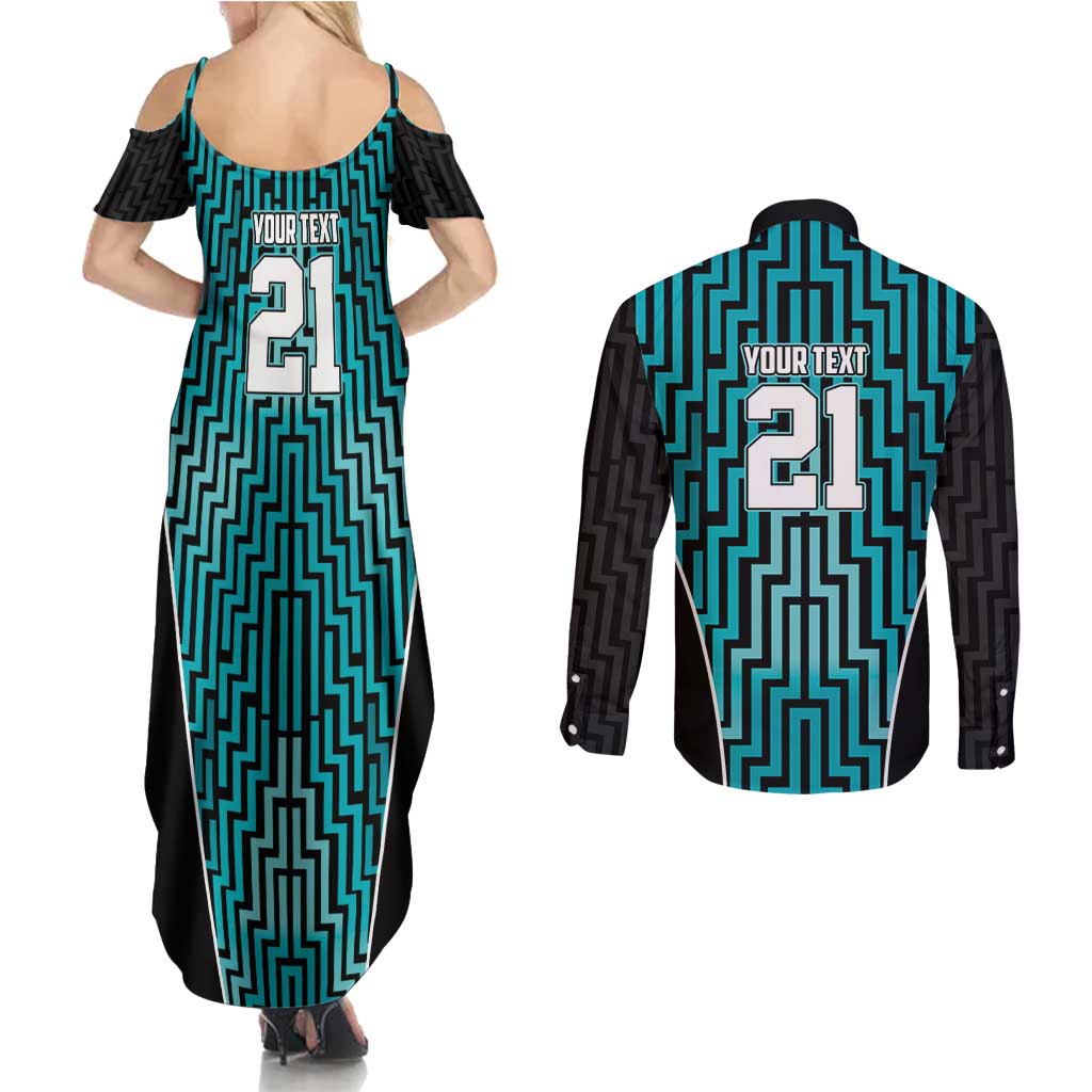 Custom Basketball New Zealand Couples Matching Summer Maxi Dress and Long Sleeve Button Shirt Teal Maori Ta Moko Indigenous - Aussie Hoodie