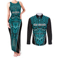 Custom Basketball New Zealand Couples Matching Tank Maxi Dress and Long Sleeve Button Shirt Teal Maori Ta Moko Indigenous - Aussie Hoodie