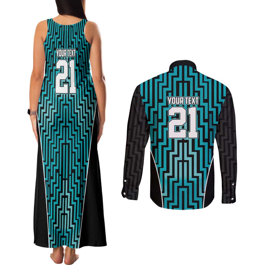 Custom Basketball New Zealand Couples Matching Tank Maxi Dress and Long Sleeve Button Shirt Teal Maori Ta Moko Indigenous - Aussie Hoodie