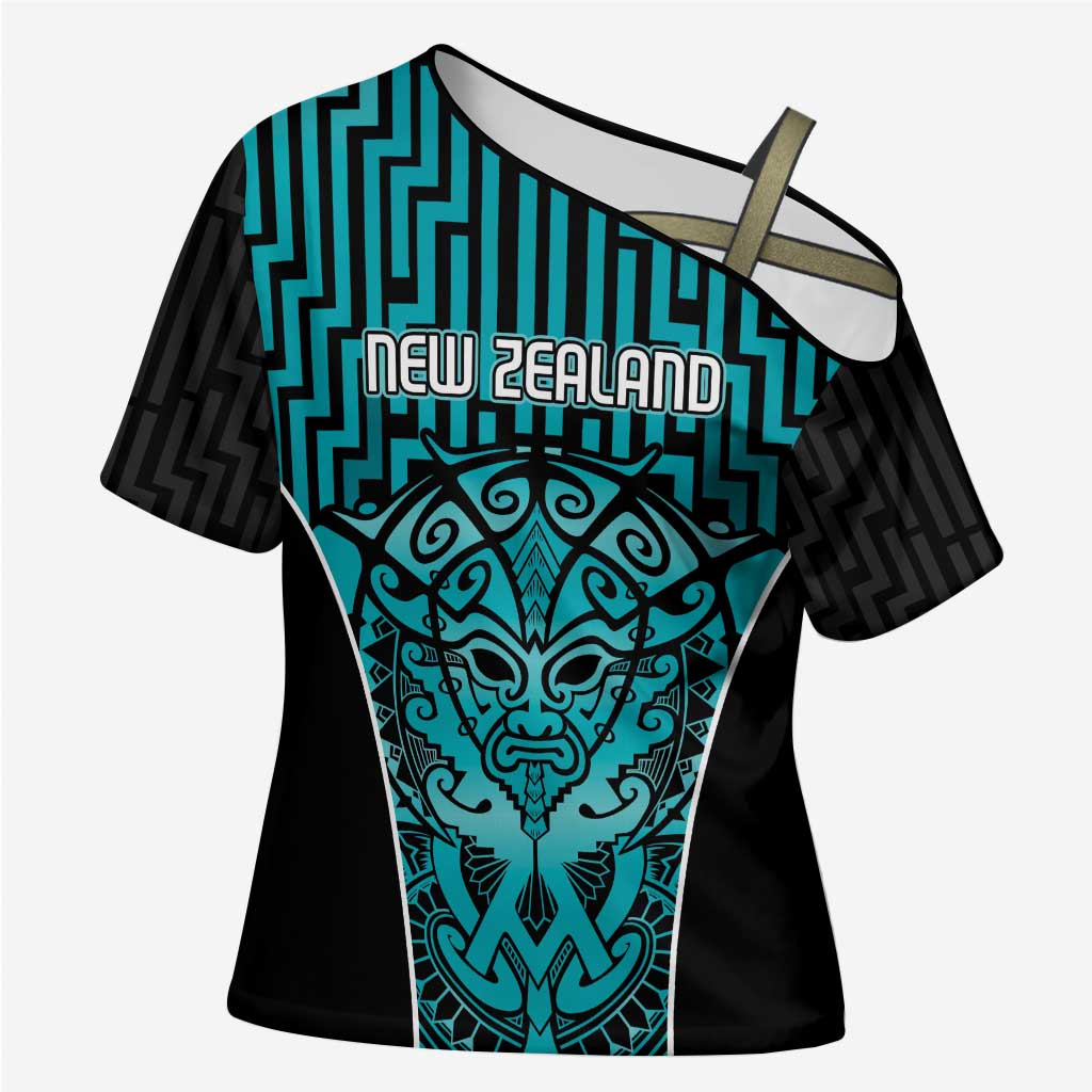 Custom Basketball New Zealand Cross Shoulder Shirt Teal Maori Ta Moko Indigenous - Aussie Hoodie