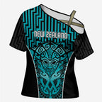 Custom Basketball New Zealand Cross Shoulder Shirt Teal Maori Ta Moko Indigenous - Aussie Hoodie