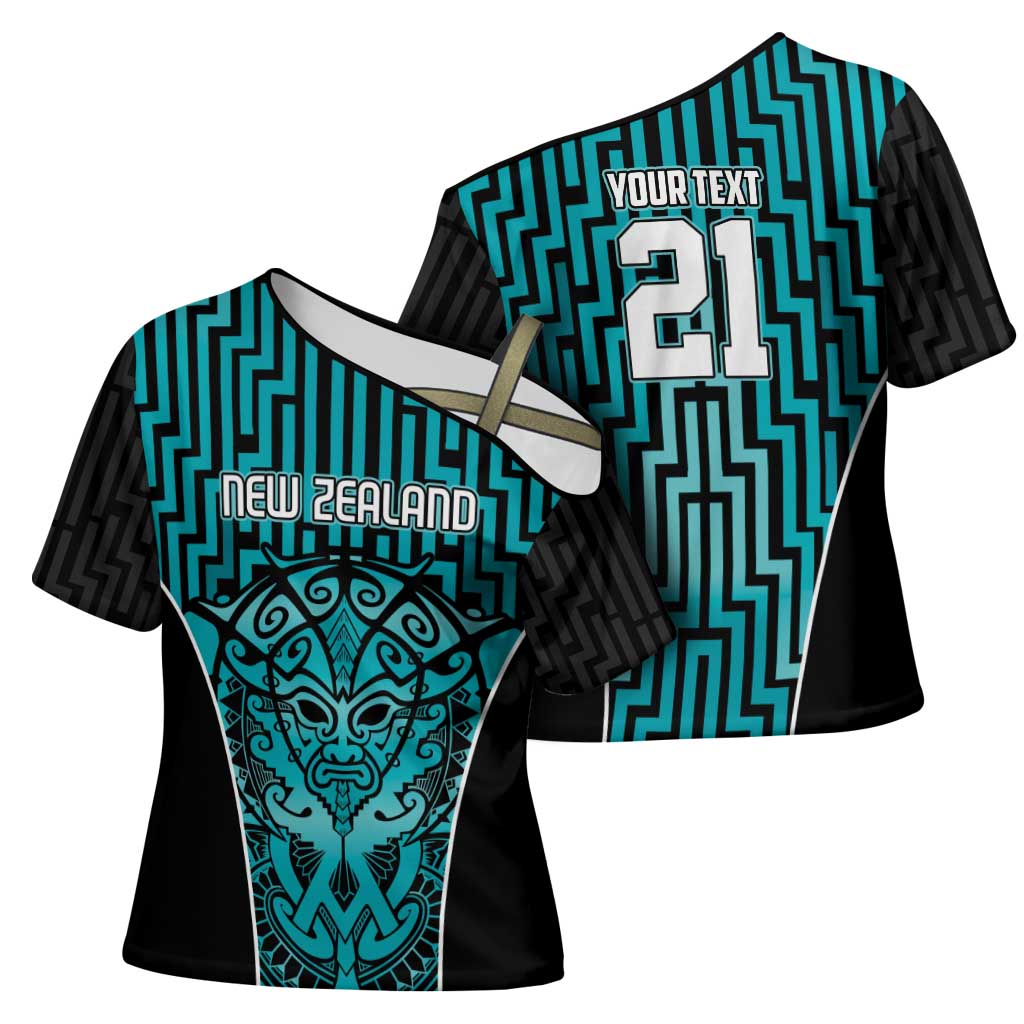 Custom Basketball New Zealand Cross Shoulder Shirt Teal Maori Ta Moko Indigenous - Aussie Hoodie