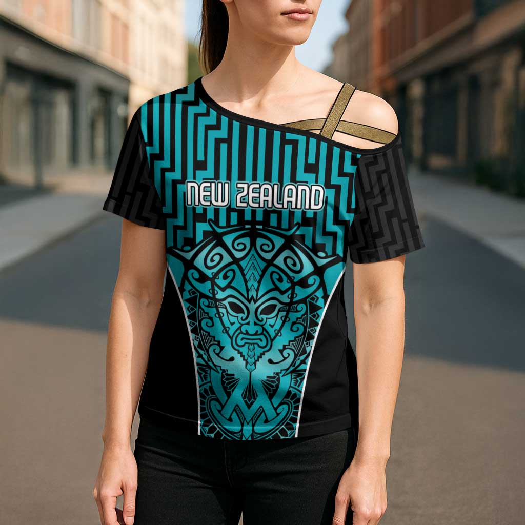 Custom Basketball New Zealand Cross Shoulder Shirt Teal Maori Ta Moko Indigenous - Aussie Hoodie