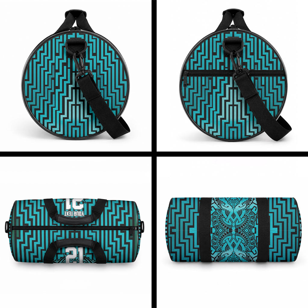 Custom Basketball New Zealand Duffle Bag Teal Maori Ta Moko Indigenous