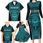Custom Basketball New Zealand Family Matching Long Sleeve Bodycon Dress and Hawaiian Shirt Teal Maori Ta Moko Indigenous - Aussie Hoodie