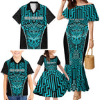 Custom Basketball New Zealand Family Matching Mermaid Dress and Hawaiian Shirt Teal Maori Ta Moko Indigenous - Aussie Hoodie