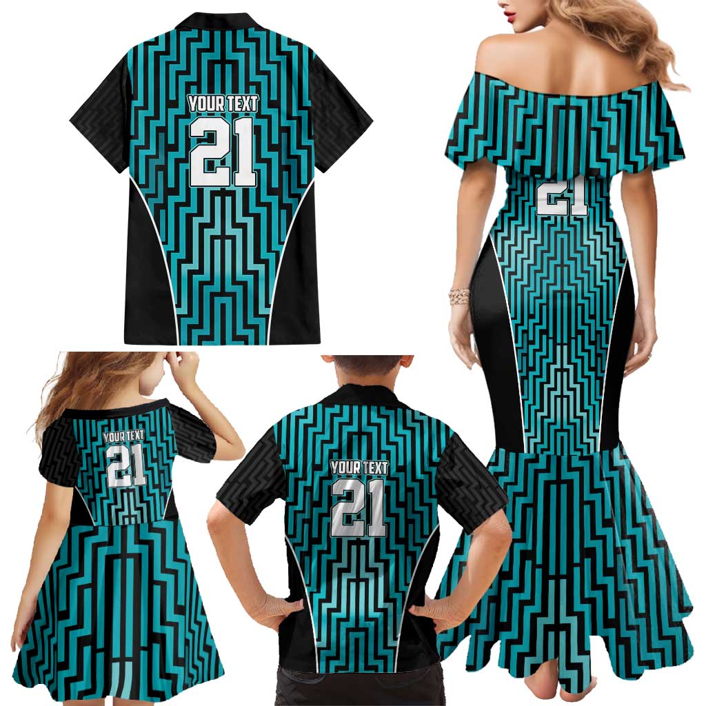 Custom Basketball New Zealand Family Matching Mermaid Dress and Hawaiian Shirt Teal Maori Ta Moko Indigenous - Aussie Hoodie