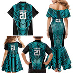 Custom Basketball New Zealand Family Matching Mermaid Dress and Hawaiian Shirt Teal Maori Ta Moko Indigenous - Aussie Hoodie