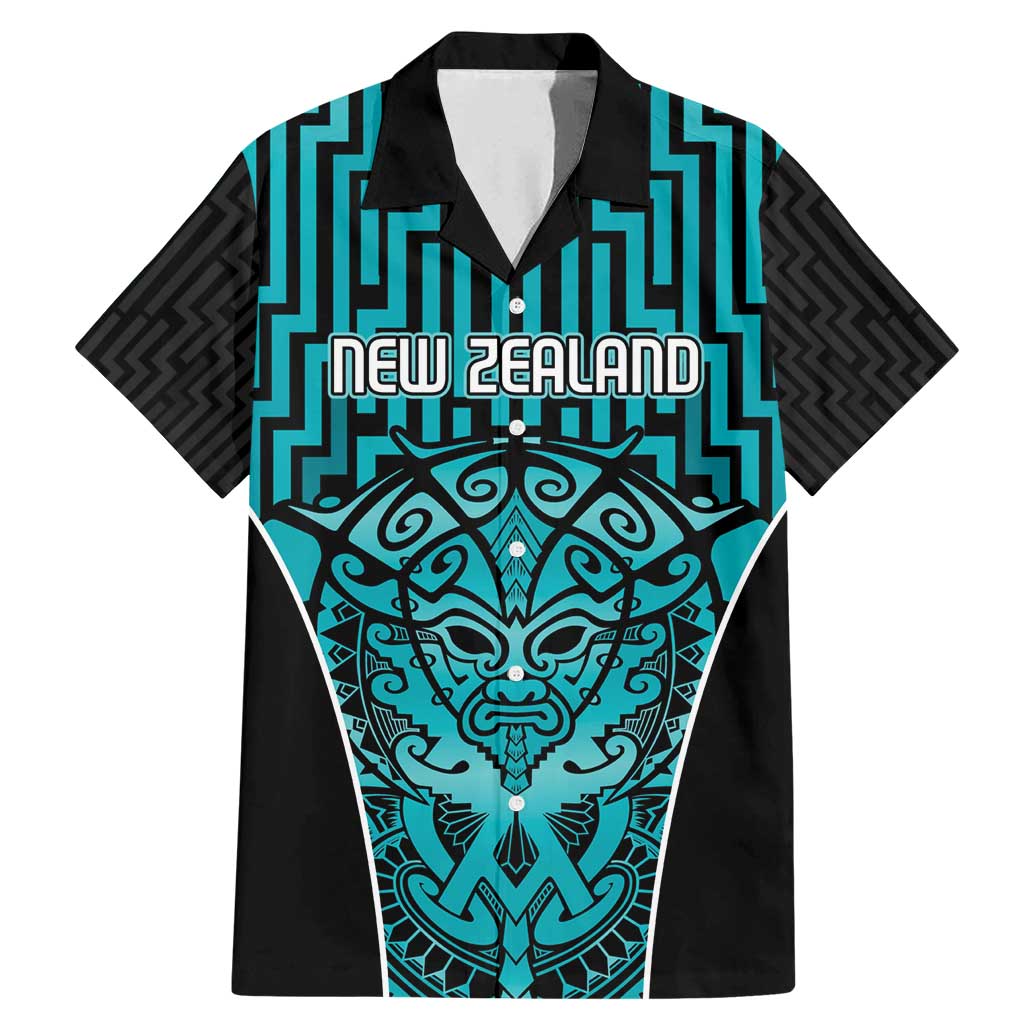 Custom Basketball New Zealand Family Matching Mermaid Dress and Hawaiian Shirt Teal Maori Ta Moko Indigenous - Aussie Hoodie
