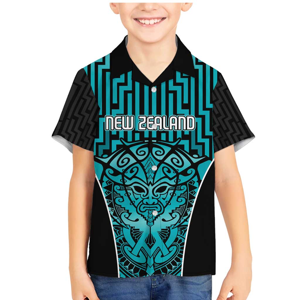 Custom Basketball New Zealand Family Matching Mermaid Dress and Hawaiian Shirt Teal Maori Ta Moko Indigenous - Aussie Hoodie