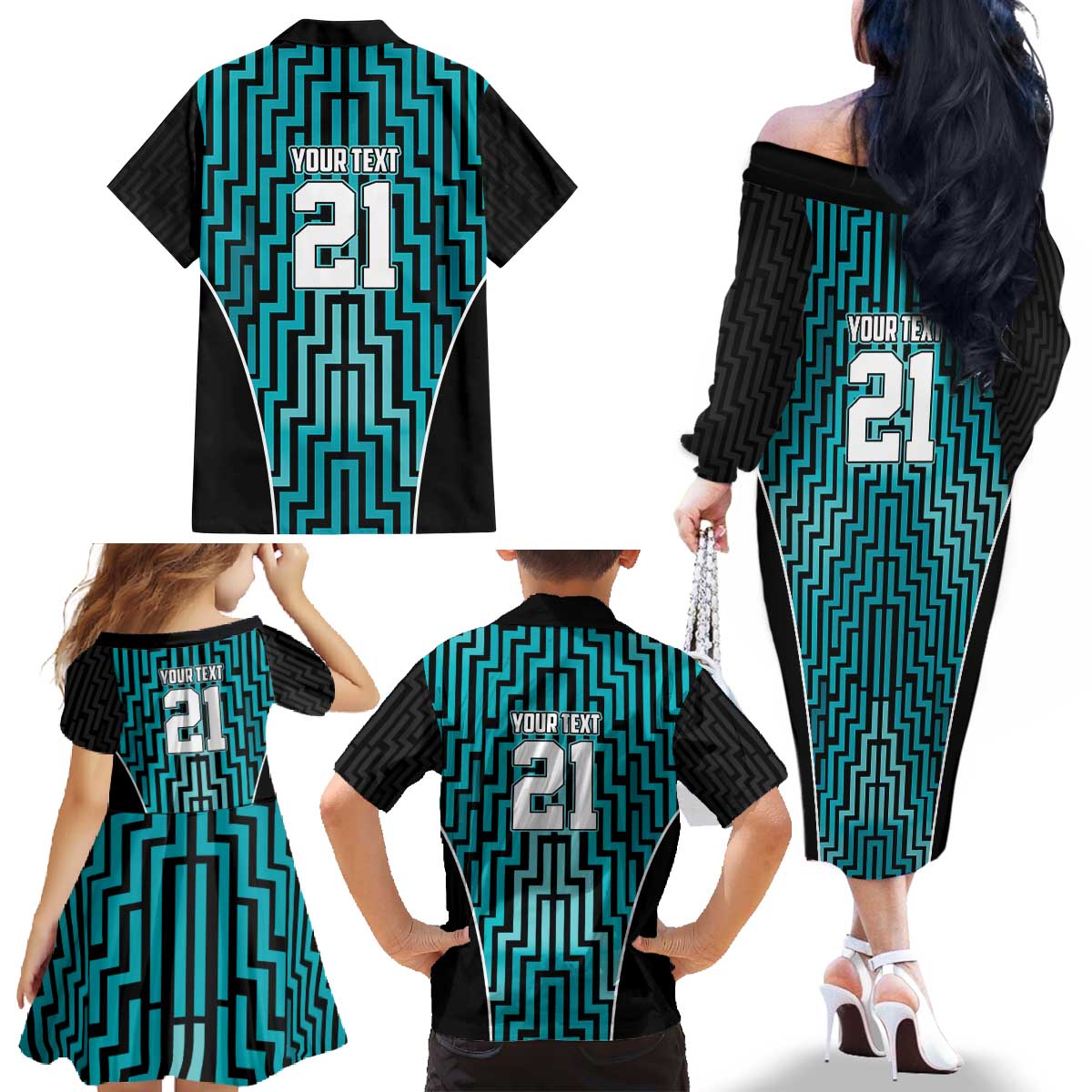 Custom Basketball New Zealand Family Matching Off The Shoulder Long Sleeve Dress and Hawaiian Shirt Teal Maori Ta Moko Indigenous - Aussie Hoodie